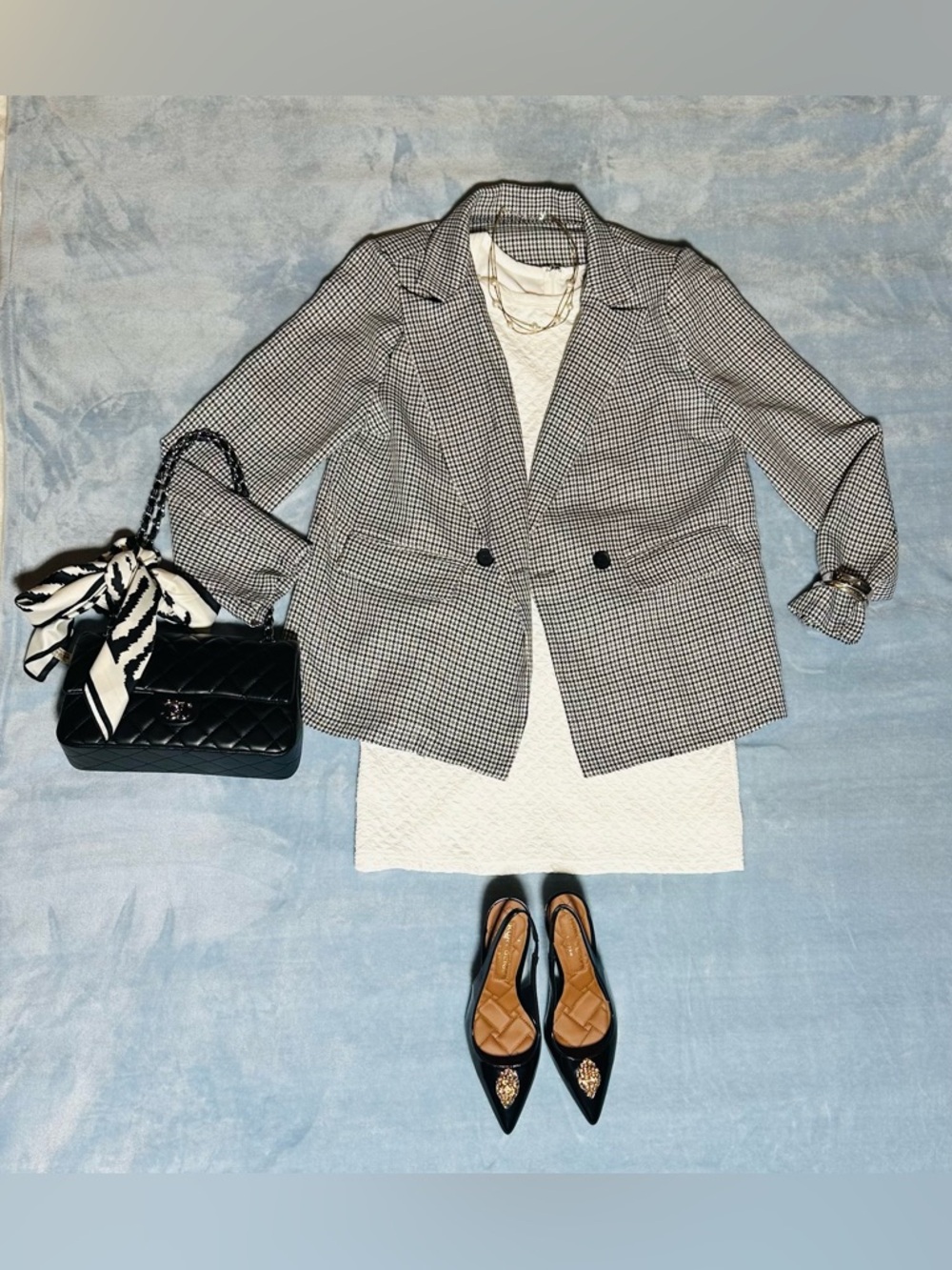 Classic Black & White Houndstooth Blazer - Women's Jacket